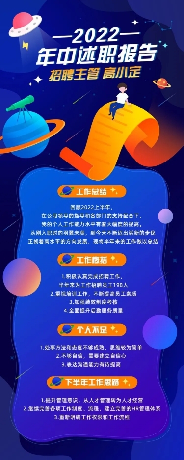 HR员工个人述职报告年中总结长图海报