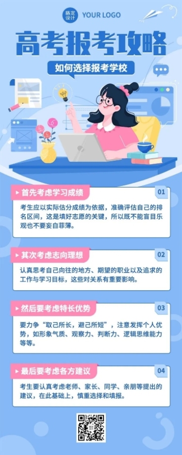 高考热点话题高考志愿填报插画长图海报预览效果