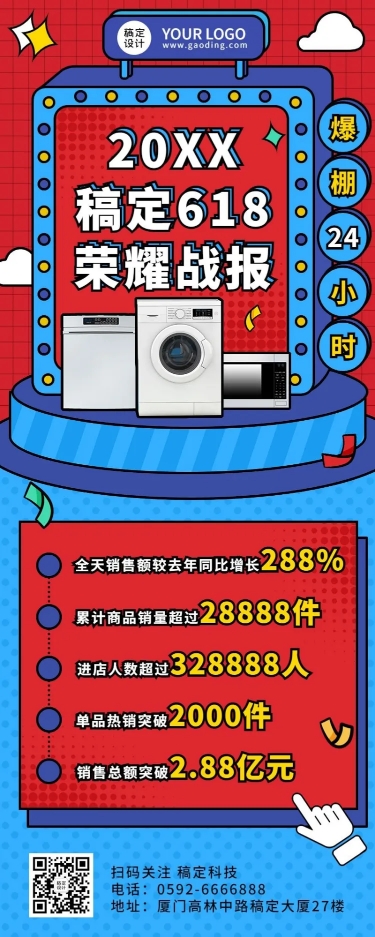 点击进入编辑 618企业销售战报喜报长图海报预览效果