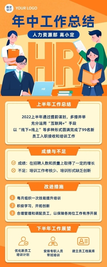 HR员工个人年中工作总结述职长图海报