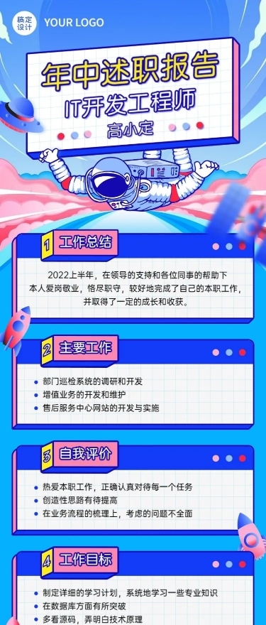 程序员个人年中工作总结述职报告长图海报