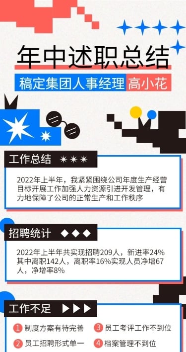 HR员工个人年中工作总结述职长图海报