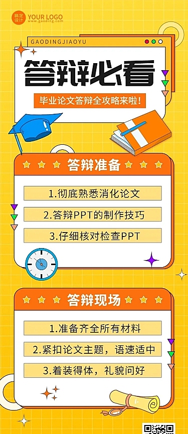 毕业季答辩攻略指南长图海报