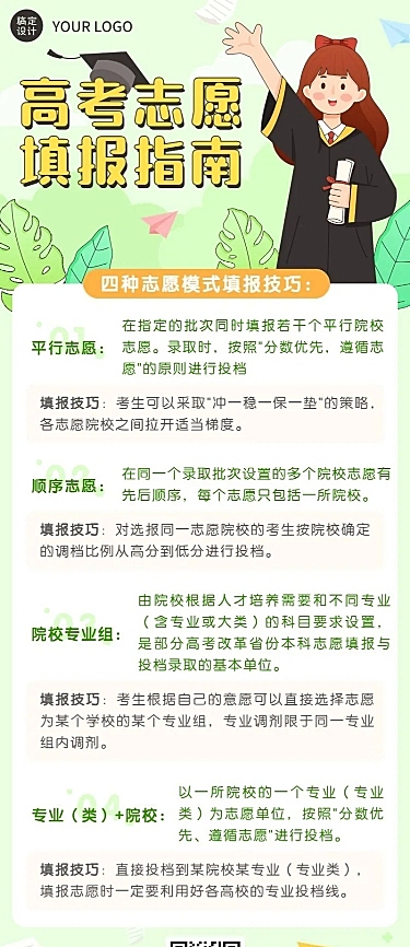 高考考后温馨提示志愿填报指南长图海报