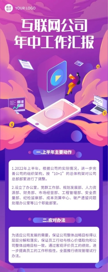 企业年中员工个人工作总结长图海报预览效果