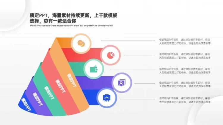 并列关系递进关系5项PPT图文页预览效果
