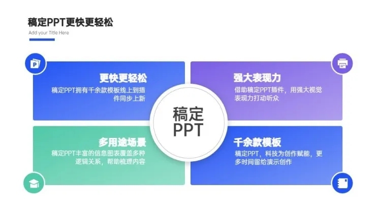 总分关系并列关系4项PPT图文页预览效果