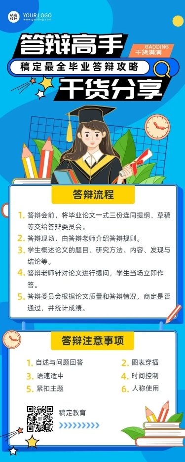 毕业季答辩攻略指南长图海报