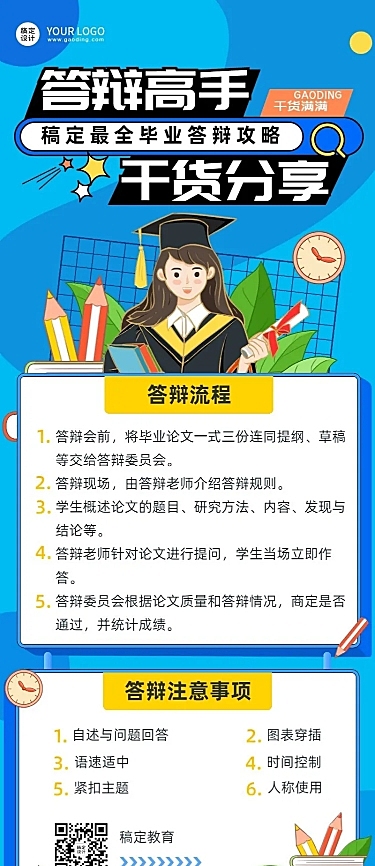 毕业季答辩攻略指南长图海报