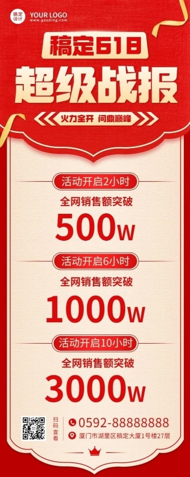 618大促战报喜报长图海报
