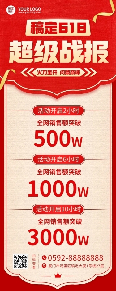 618大促战报喜报长图海报