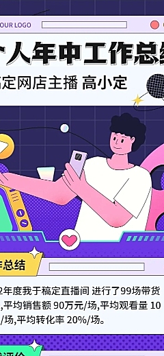 主播（电商）员工个人年中工作总结长图海报