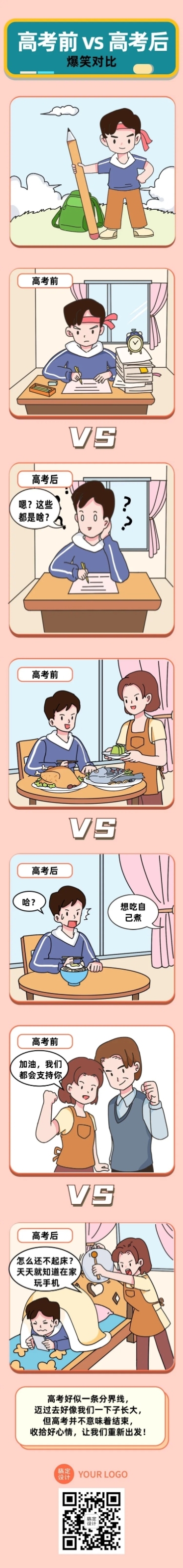 高考话题高考前后对比插画条漫预览效果