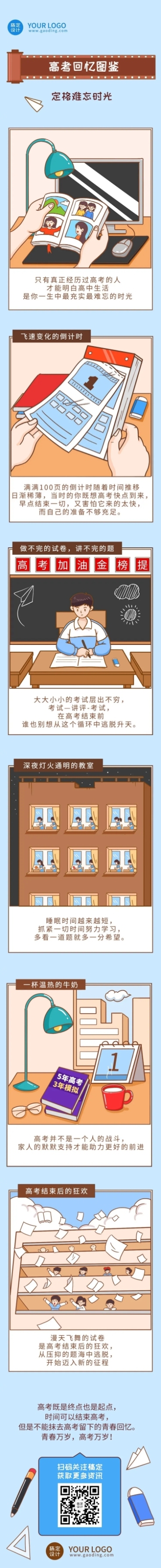 高考热点话题高考回忆图鉴插画条漫预览效果