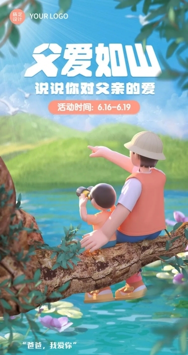 父亲节节日活动表白父亲3D文章长图