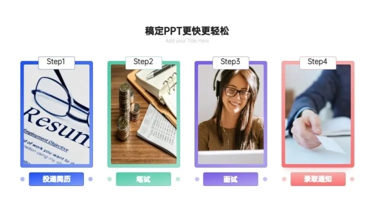 递进关系4项PPT图文页预览效果