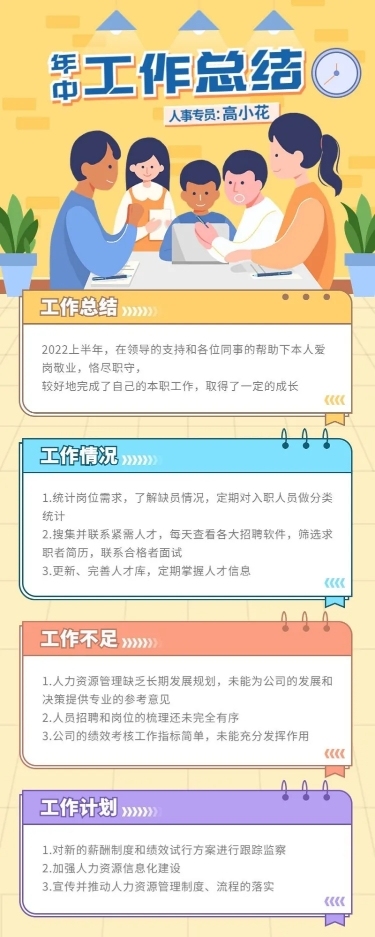 HR员工人事年中工作总结长图海报