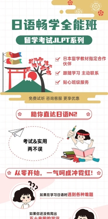 语言培训日语培训日式插画招生宣传课程详情页