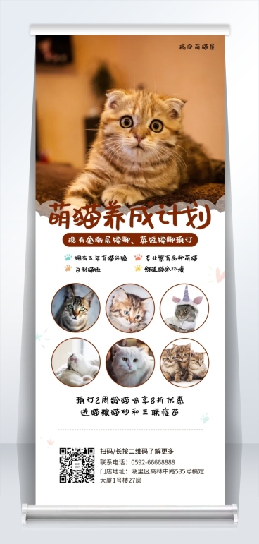 宠物简约可爱打折促销易拉宝预览效果