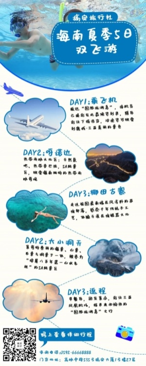 海南游简约可爱行程介绍长图海报
