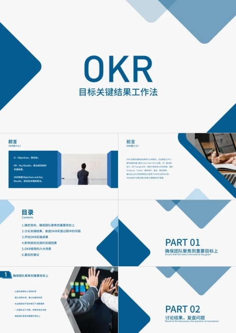 蓝色商务 OKR 绩效考核 PPT预览效果