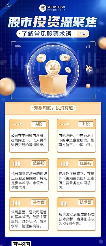 金融证券股票股市术语解读理财知识科普长图海报