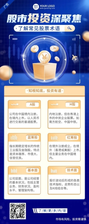 金融证券股票股市术语解读理财知识科普长图海报预览效果