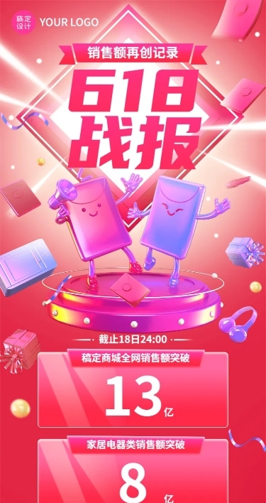618节点营销喜报战报3D长图海报