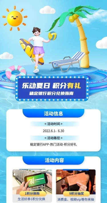金融银行积分兑换活动营销介绍多图框3D创意长图海报