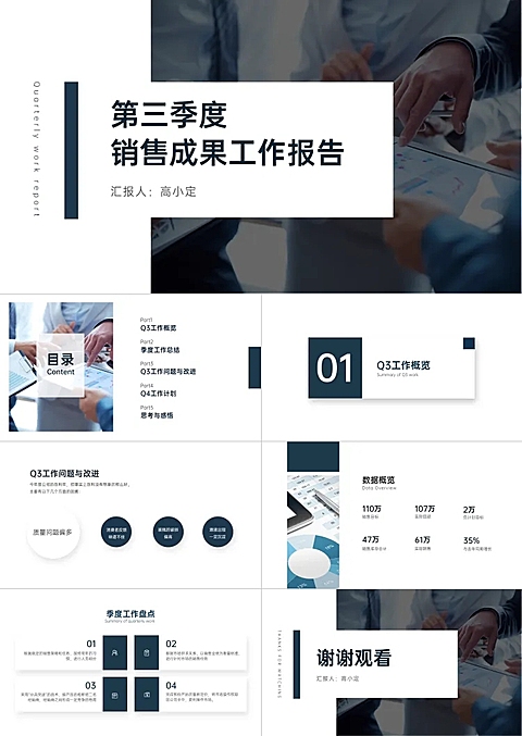 青绿色简约商务季度销售报告PPT