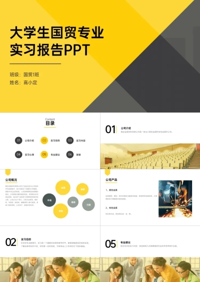 黄黑扁平大学生国贸专业实习报告PPT