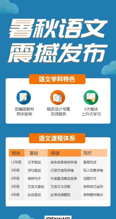 小学语文课程长图海报