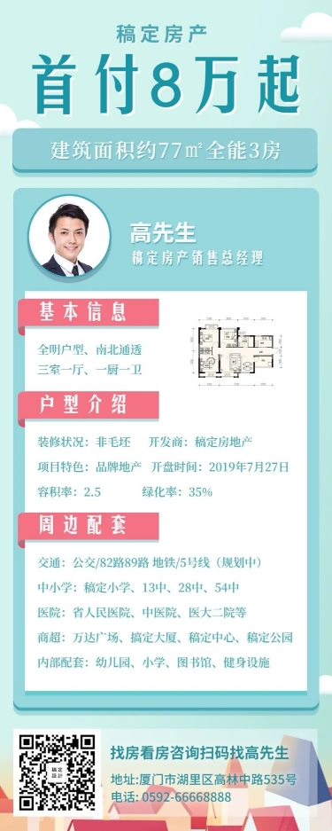 点击进入编辑 房地产简约清新产品介绍长图海报预览效果
