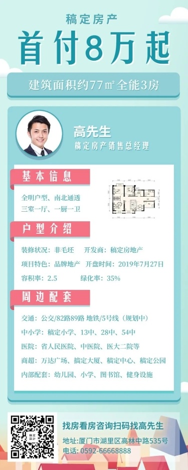 房地产简约清新产品介绍长图海报