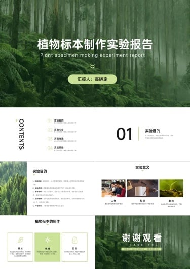 绿色清新实验报告PPT