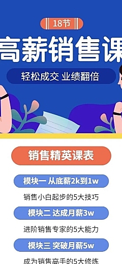 高薪销售课/培训招生/插画/长图海报