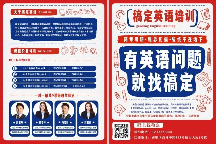 点击进入编辑 教育培训英语招生卡通创意宣传单预览效果