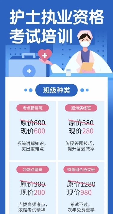 护士职业资格考试/培训招生/课程长图海报 