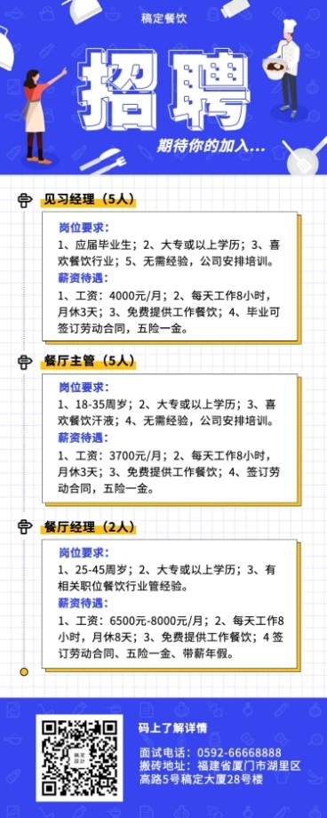 招聘餐饮美食简约扁平营销长图预览效果