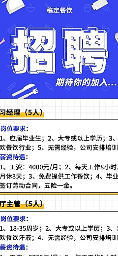 招聘餐饮美食简约扁平营销长图