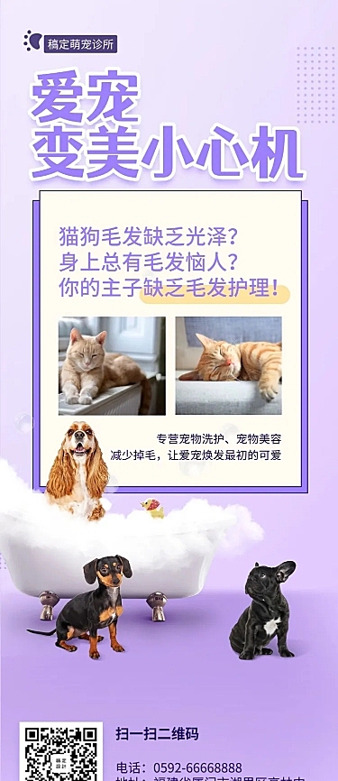 宠物诊所简约可爱长图海报