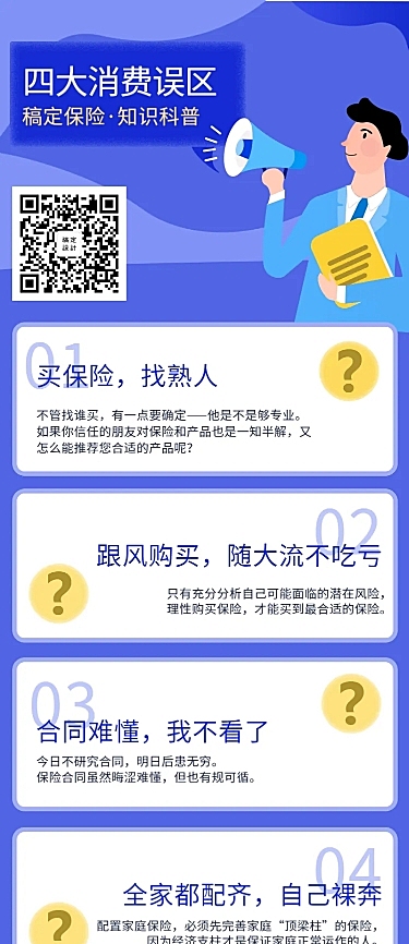 金融保险保险理念四大科普误区手绘长图