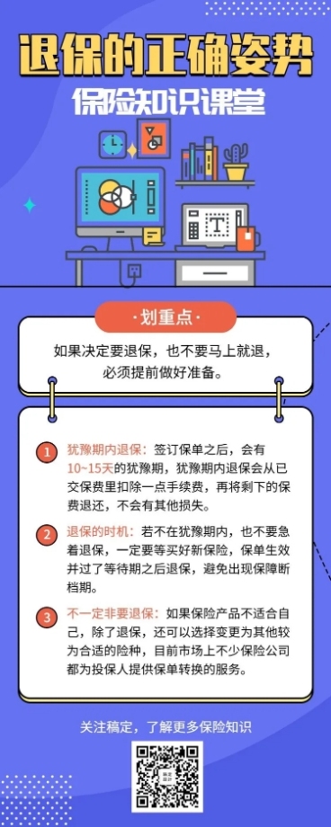 保险理念退保手绘长图海报预览效果