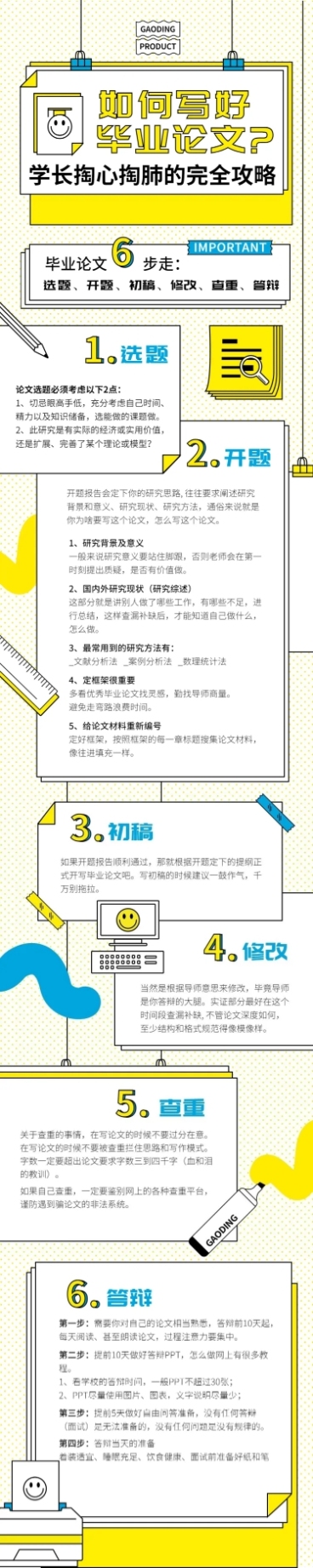 毕业论文教育培训简约手绘卡通文章长图预览效果