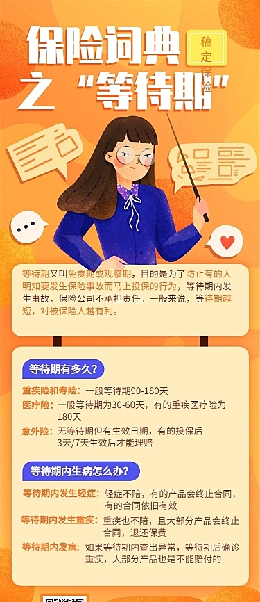 金融保险保险理念等待期手绘长图海报