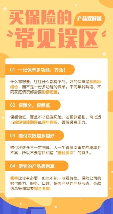 金融保险保险理念常见误区手绘长图海报