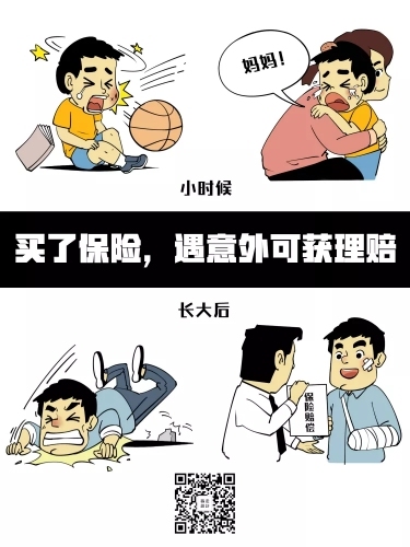 金融保险漫画海报：买了保险，遇意外可获理赔预览效果