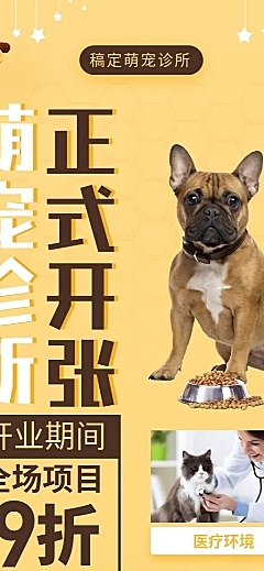宠物新店开业促销卡通可爱长图海报