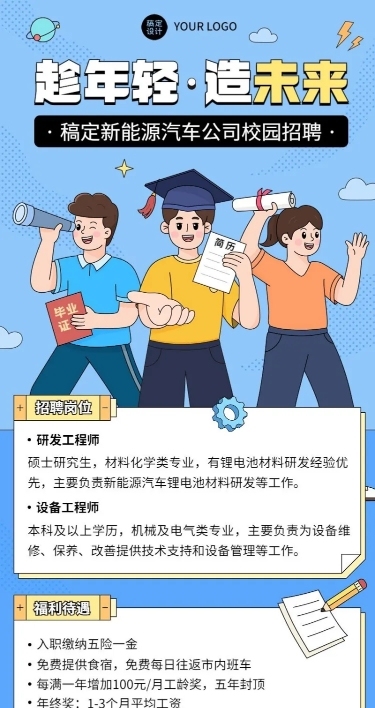 新能源汽车企业校园招聘线上招聘长图海报