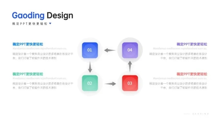 循环关系4项PPT图文页预览效果